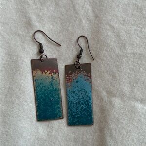 Artistic Blue and Brown Rectangular Earrings